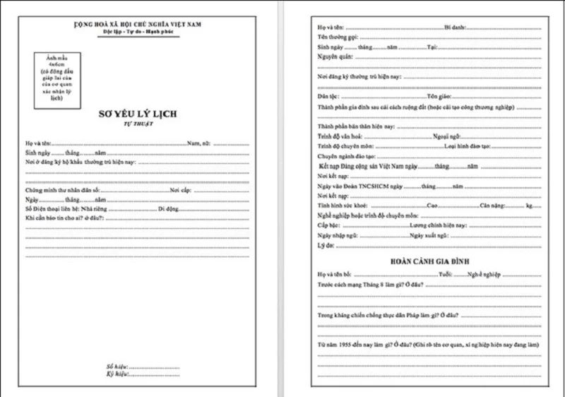 Mẫu sơ yếu lý lịch chuẩn