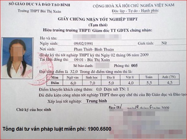 Giá trị sử dụng thực tế của bằng tốt nghiệp tạm thời