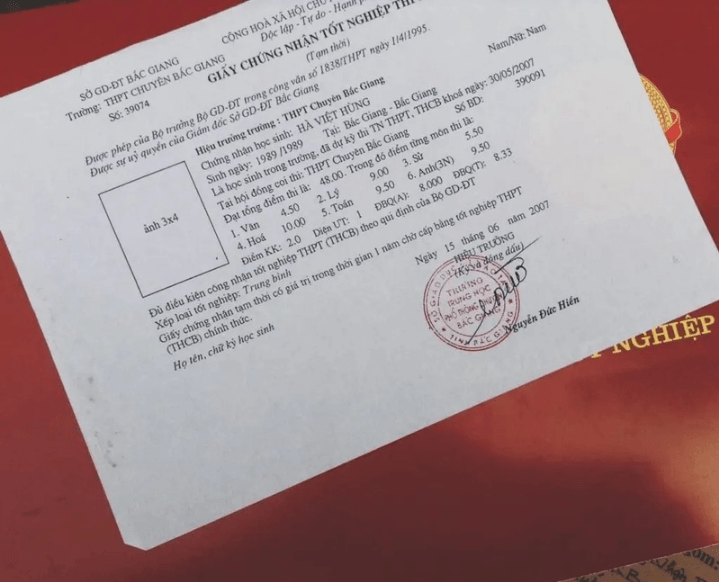 Giấy chứng nhận tốt nghiệp THPT tạm thời